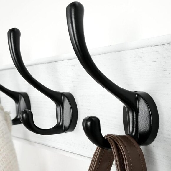 New Coat Rack Wall Mounted with 5 Coat Hooks - Heavy Duty Wooden, White & Black - Picture 5 of 7
